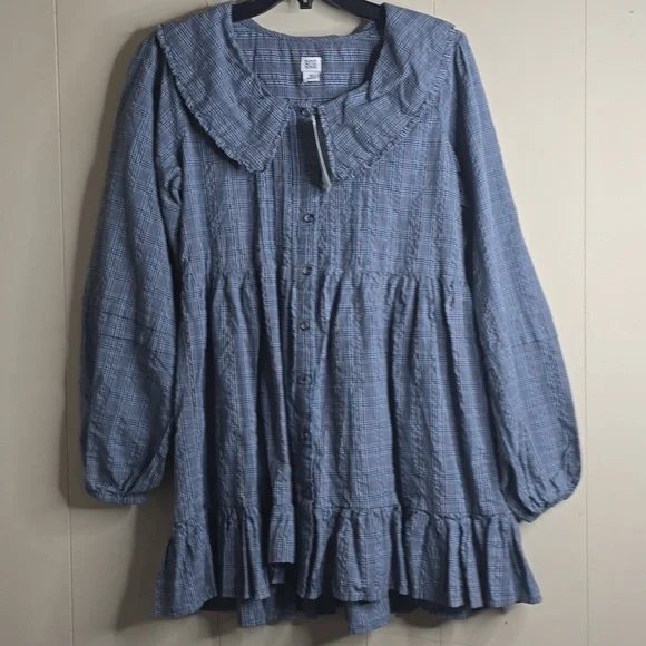 BDG Urban Outfitters Check Collar Long Sleeve Mini Dress Medium - Picture 7 of 13